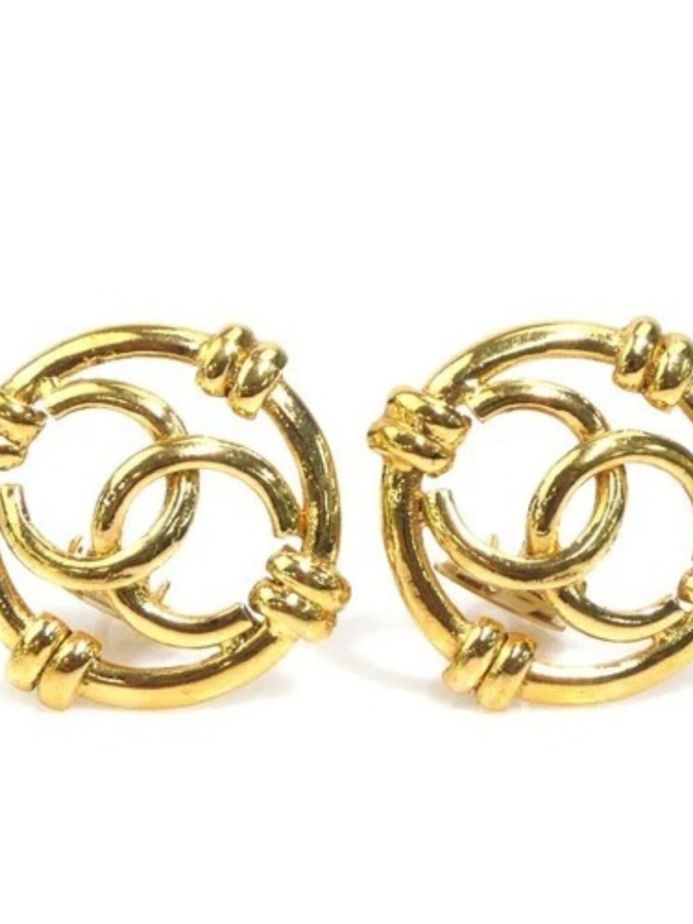Auth CHANEL Vintage CC Logo Clip on Earrings Gold Metal - e61045i